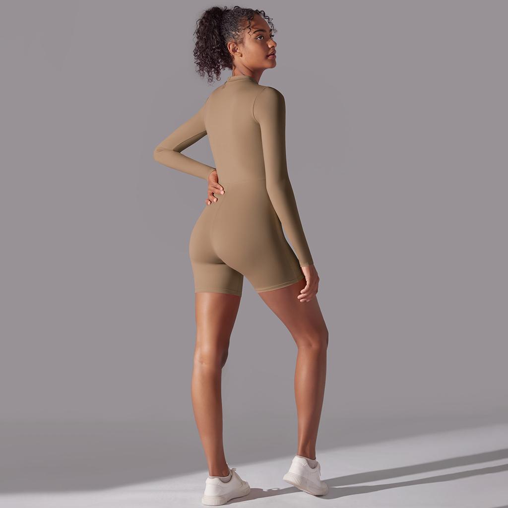 Half Open Collar Zipper Jumpsuit For Fitness, Sporty, Sexy, Tight Fitting Jumpsuit, Brushed, Nude, Skin Friendly Yoga Suit For Women