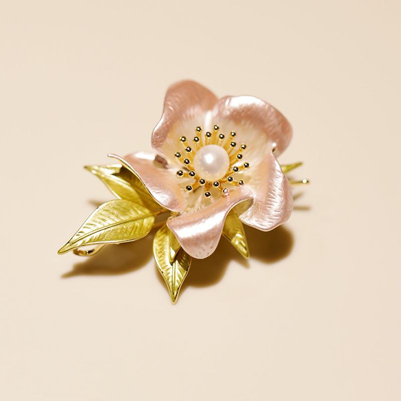 Bo Xin Yun 2025 Luxury Enamel Freshwater Pearl Camellia Brooch - Company Gift