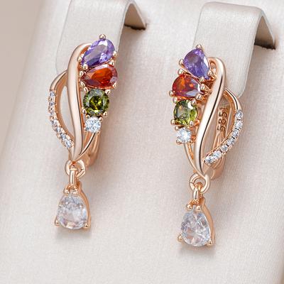 Glänsande Färgstarka Naturliga Zirkon Hängande Örhängen För Kvinnor Mode Roséguld Färg Accessoarer Dagligen Vintage Smycken