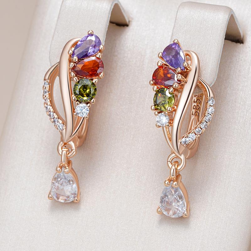 Shiny Colorful Natural Zircon Drop Earrings For Women Fashion  Rose Gold Color Accessories Daily Vintage Jewelry