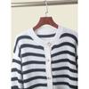 Stripes Contrast Color round Neck Knitting Cardigan Female Soft Glutinous Plaid Sweater Outer Wear Fashion Long Sleeve Top