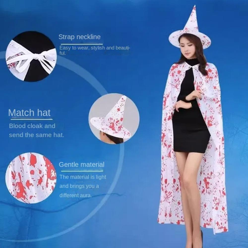 Black Halloween Blood Costume Cosplay Props Horror Cape Terrifying Witch Cloak Hat Set  Decoration