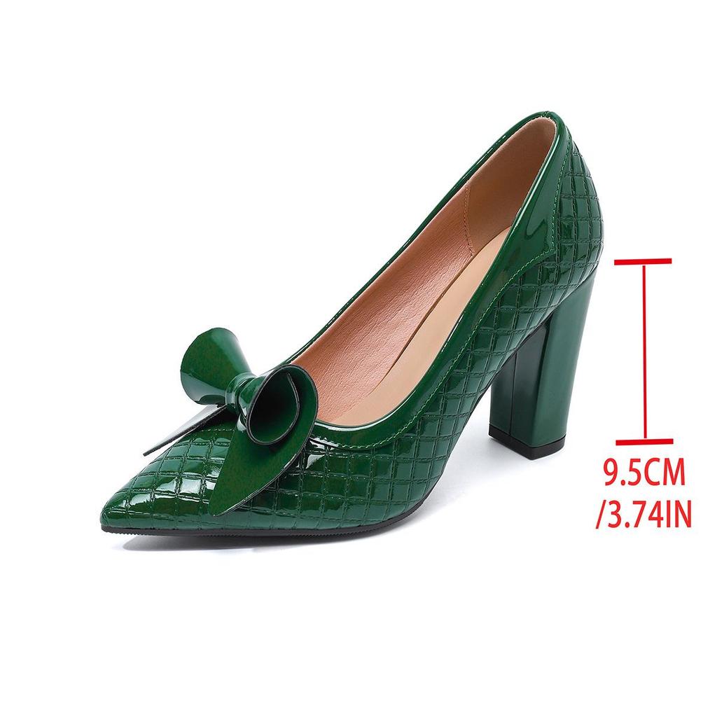 228-94DX Women's Plus Size Floral Pointed Toe Patent Leather Chunky High Heel Shoes