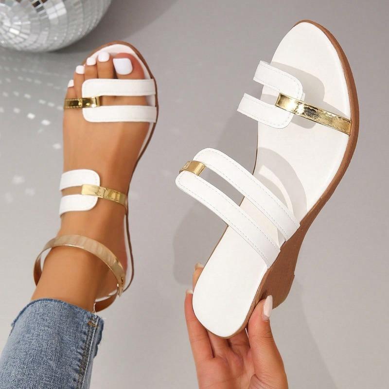 Sandali da Donna Estivi Casual Sandali Color Block Eleganti Comodi Pelle Morbida Suola Spessa Pendio Scarpe in Paglia Intrecciata Donna
