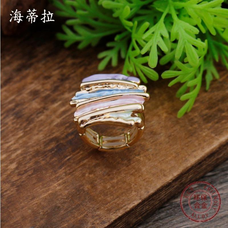 Hot-selling enamel color square geometric line elastic ring, versatile creative irregular line ring for men and women