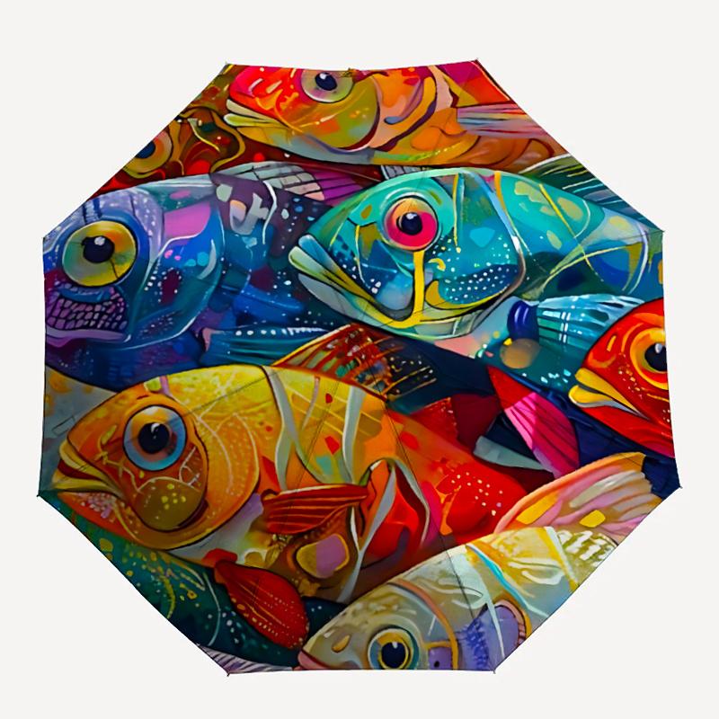 

1pc Colorful Fish Artwork Automatic Open/close Umbrella, 8-Rib sturdy structure, Portable Travel Umbrella, Parties, Everyday Usel043