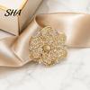 Shirts Jewelry Retro Rhinstone Flower Brooch for Women, Golden Plated Alloy Floral Women Outfit Accessories Lapel Pin, Clothing Wedding Party