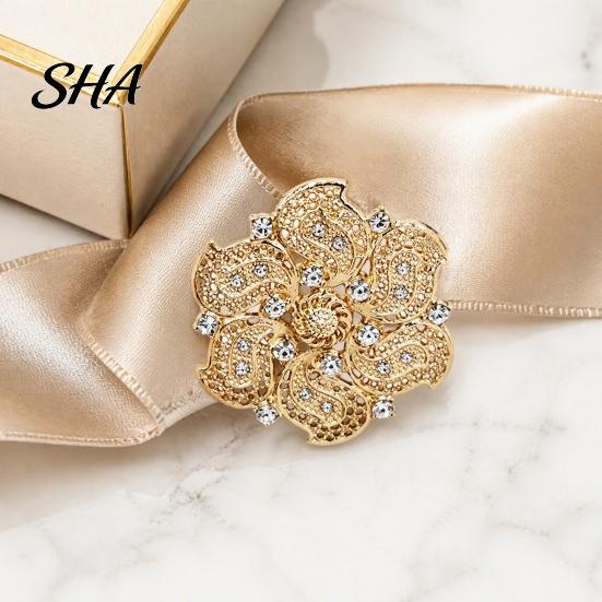 Shirts Jewelry Retro Rhinstone Flower Brooch for Women, Golden Plated Alloy Floral Women Outfit Accessories Lapel Pin, Clothing Wedding Party