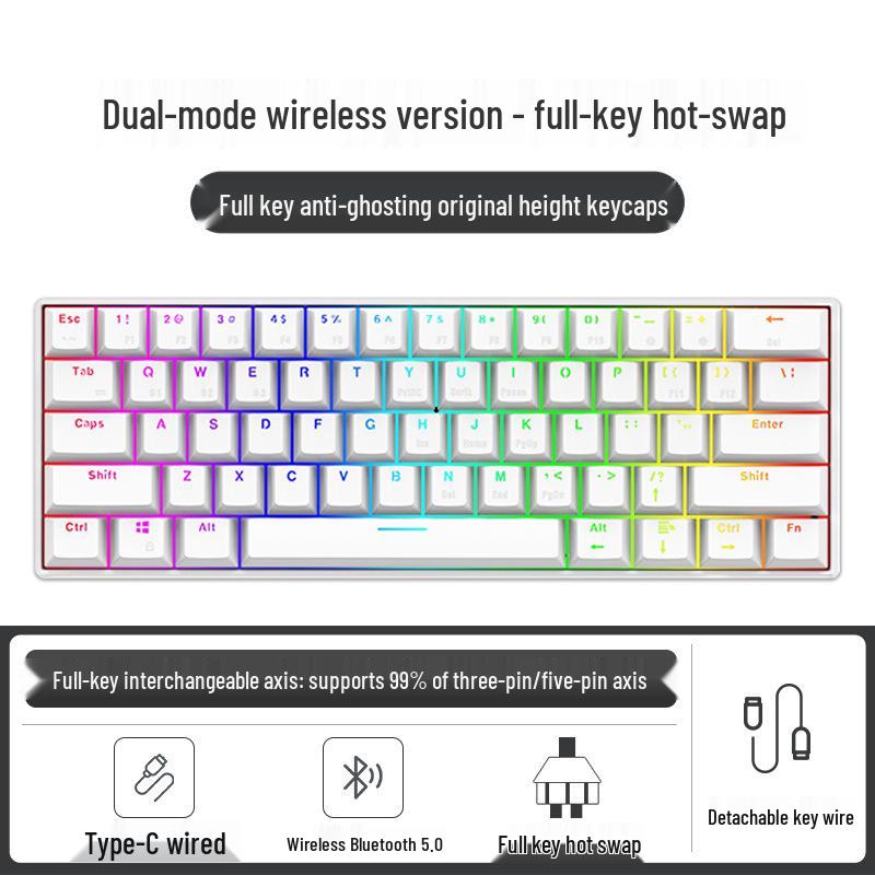 

Беспроводная Bluetooth/Проводная Двухрежимная 61-клавишная Механическая Клавиатура - Портативная, Бесшумная, Мини Игровая, Киберспорт, Офисная для Девушек