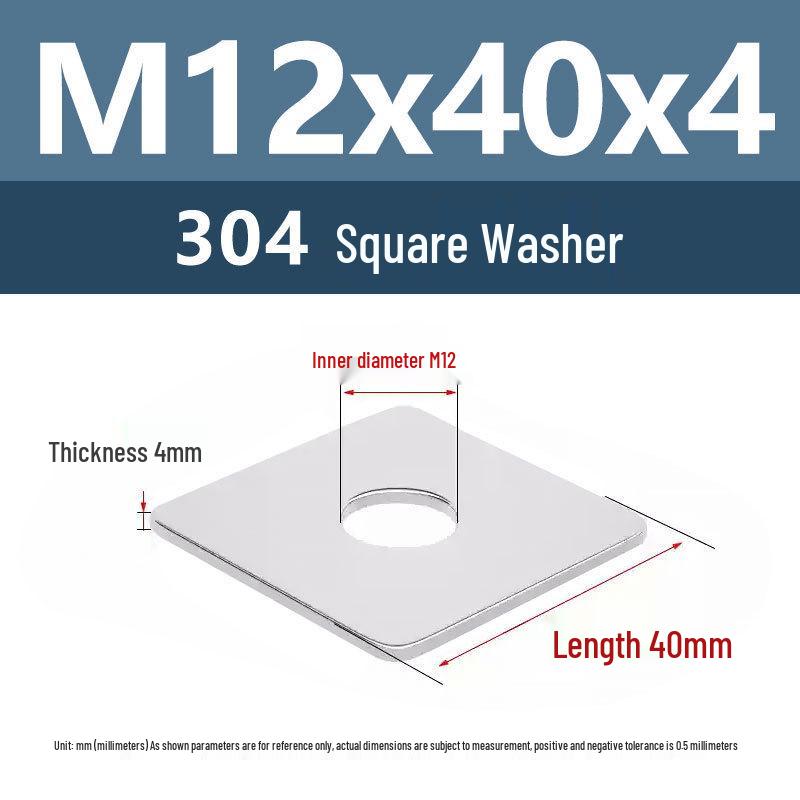 304 Stainless Steel Enlarged Square Flat Washer, Thickened Design, Sizes M3, M5, M8.