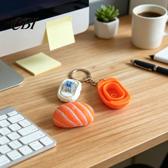 Sushi Toy with Key Ring 3D Printed Clicker Fidget Toy, Japanese Shape Finger Keychain Keychain, Portable Stress Relief Push