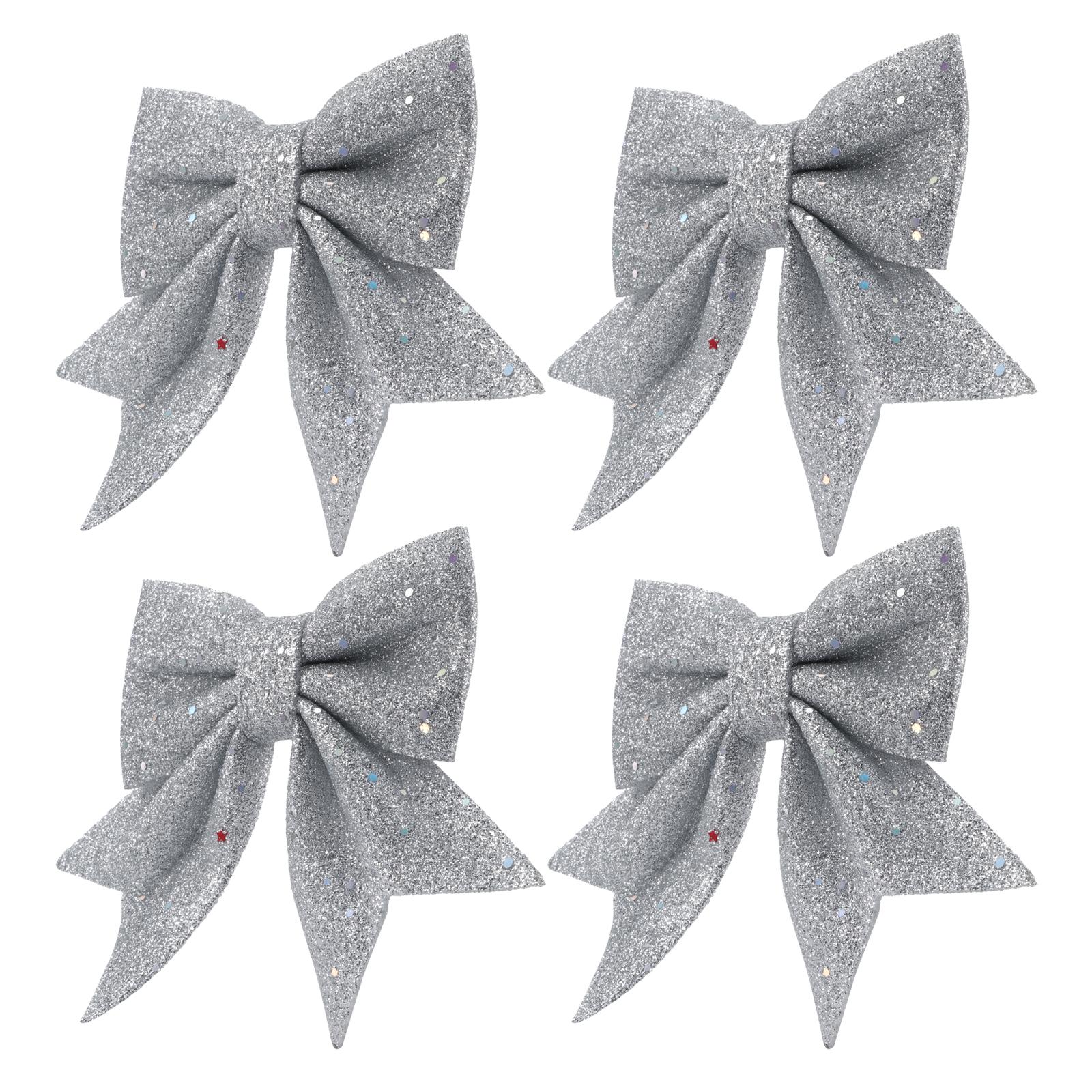 

4Pcs Bow Ornament Set Elegant Christmas Bows for Tree DIY Decoration Festive Home Party Xmas Decorations Supplies срібний