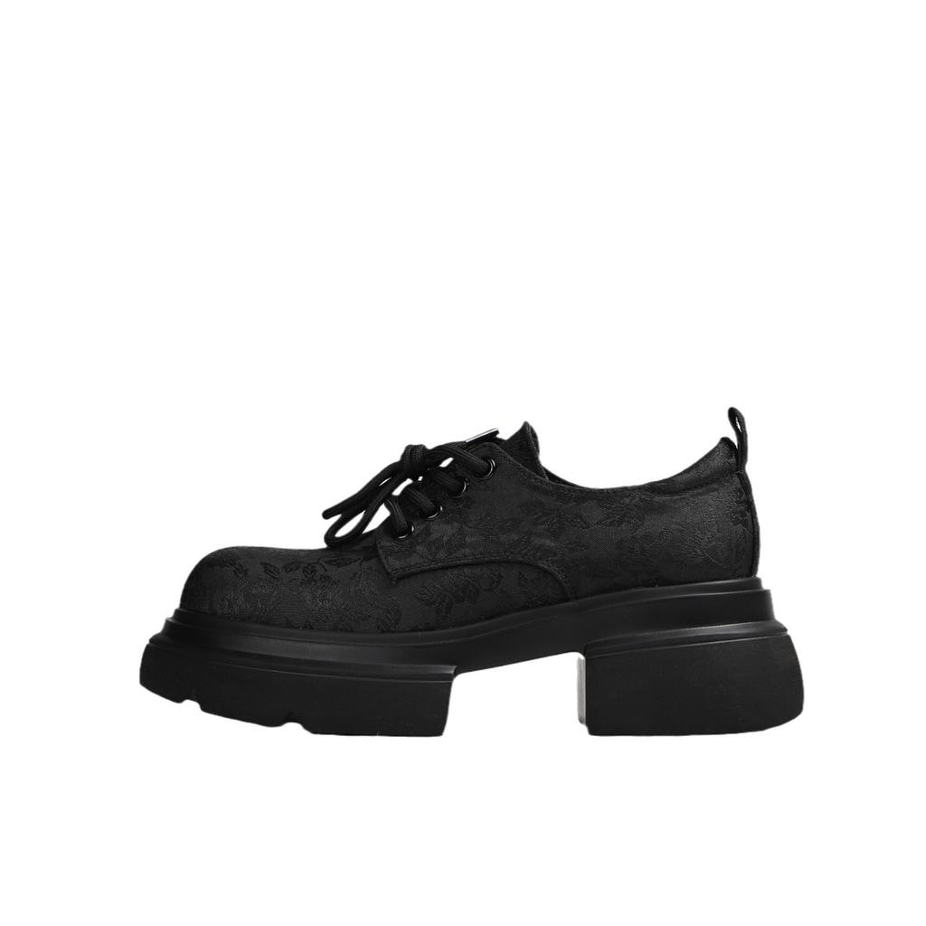 Guofeng Single Shoes 2025 Spring Women's Loafers Platform Thick-soled Thick-soled High-heeled Small Leather Shoes Guochao Fashion Embroidered Prin