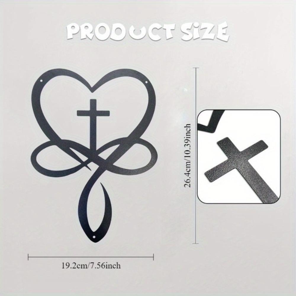 Iron Heart Cross Wall Art Black Metal Love Faith Sign Home Decor Unique Wedding Gift Couple Bedroom Living Room Inspirational Sculpture