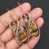 Handmade Wire Wrapped Copper Earrings with Tiger Eye Gemstone Vintage Boho Style Dangle Earrings for Women