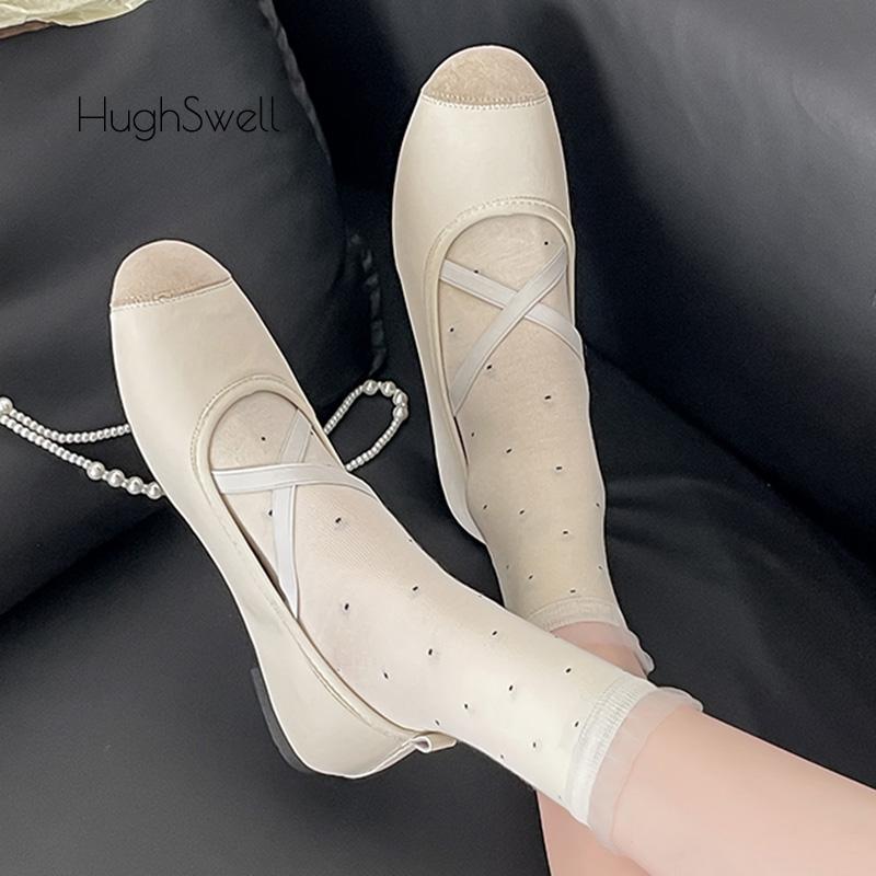 Modne okrągłe baleriny z elastycznymi paskami na krzyż, damskie buty baleriny z miękkiej skóry, damskie zwięzłe płytkie mokasyny, czarne białe