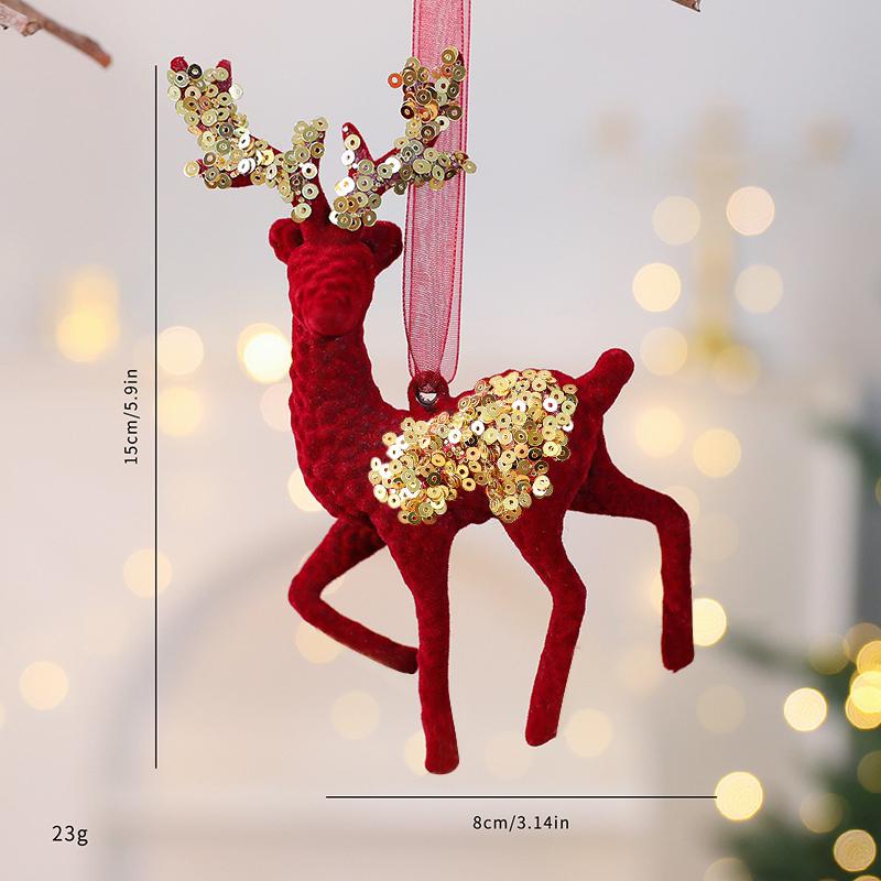 Red Flocking Christmas Tree Pendent Christmas Bells Snow Elk Hanging Ornament Decorations New Year Xmas Festive Atmosphere Decor