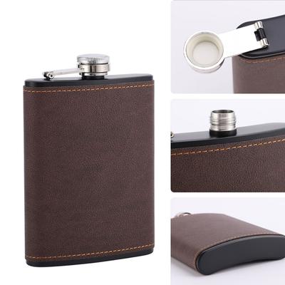 6/8oz Tragbarer Flachmann Braun Lederbezogen Edelstahlflasche für Alkohol Whiskey Flachmänner Männergeschenk