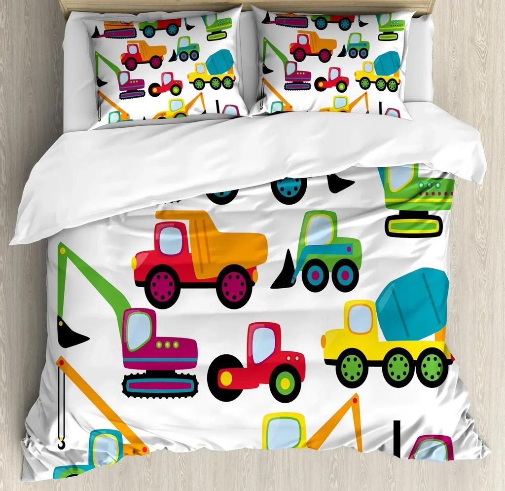 Construction Vehicles Boys Excavator Duvet Cover Yellow Tractor Truck Bedding Set For Teens Boys Old Retro Car Theme Room Decor