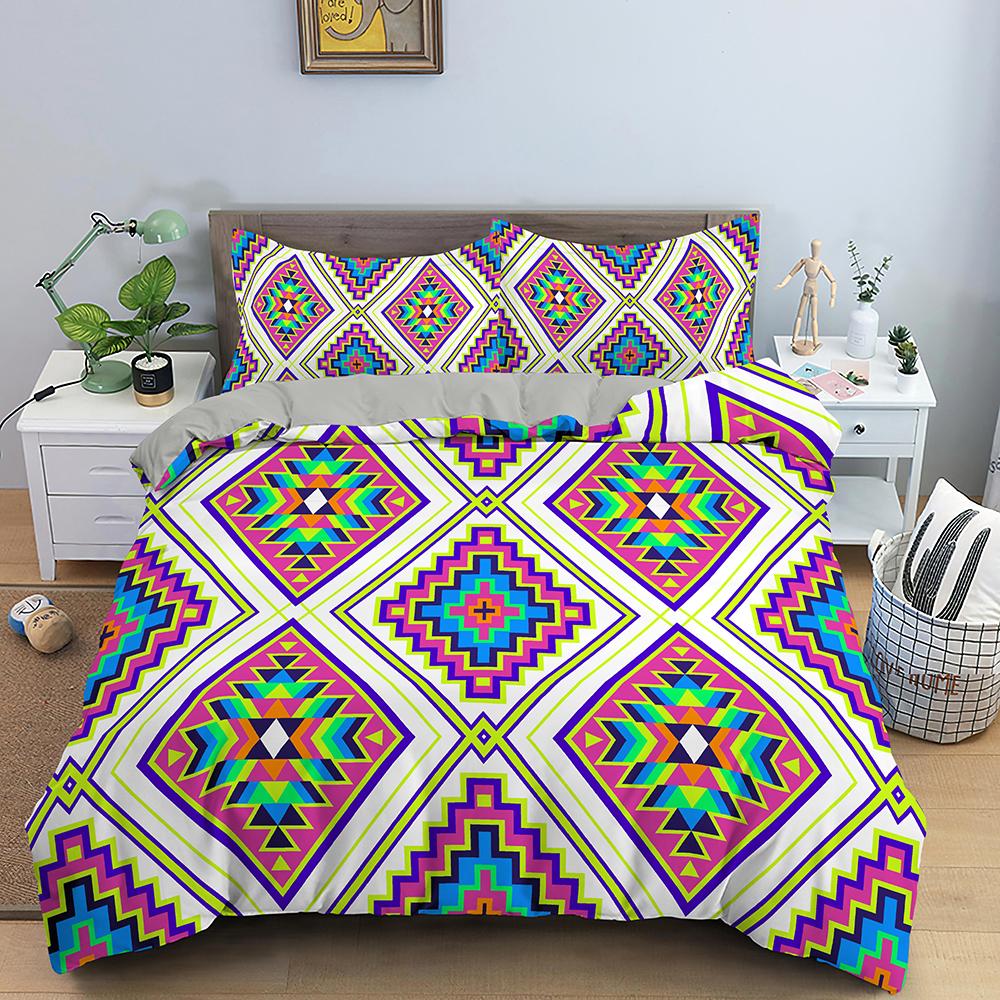 Geometric Duvet Cover Set Colourful 3D Design Polyester Comforter Cover Bedding Set King Queen Twin Full Size For Kids Teens Boy