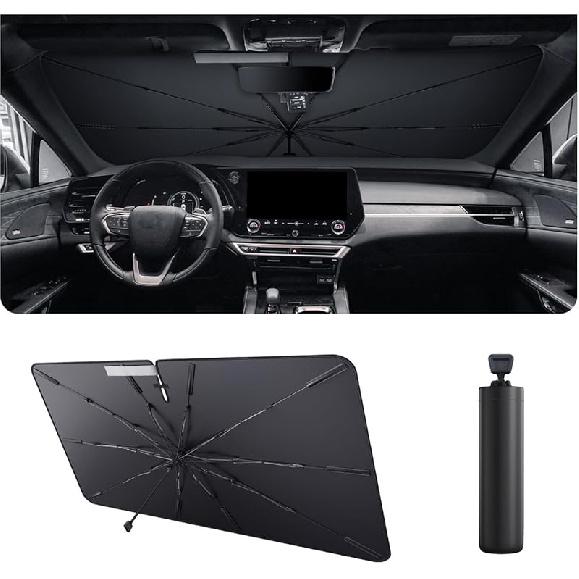 2025 Upgrade Car Windshield Sun Shade Windshield Sunshade Umbrella [Star Fabric] Protect Car from Sun Rays&Heat Damage Keeps Vehicle Cool, Spring