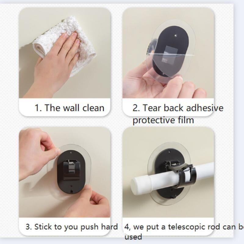 2pcs Self-adhesive Hooks Non Perforated Curtain Rod Clamp Hooks Shower Curtain Rod Hanger Brackets Household Fixed Clamp Hanger