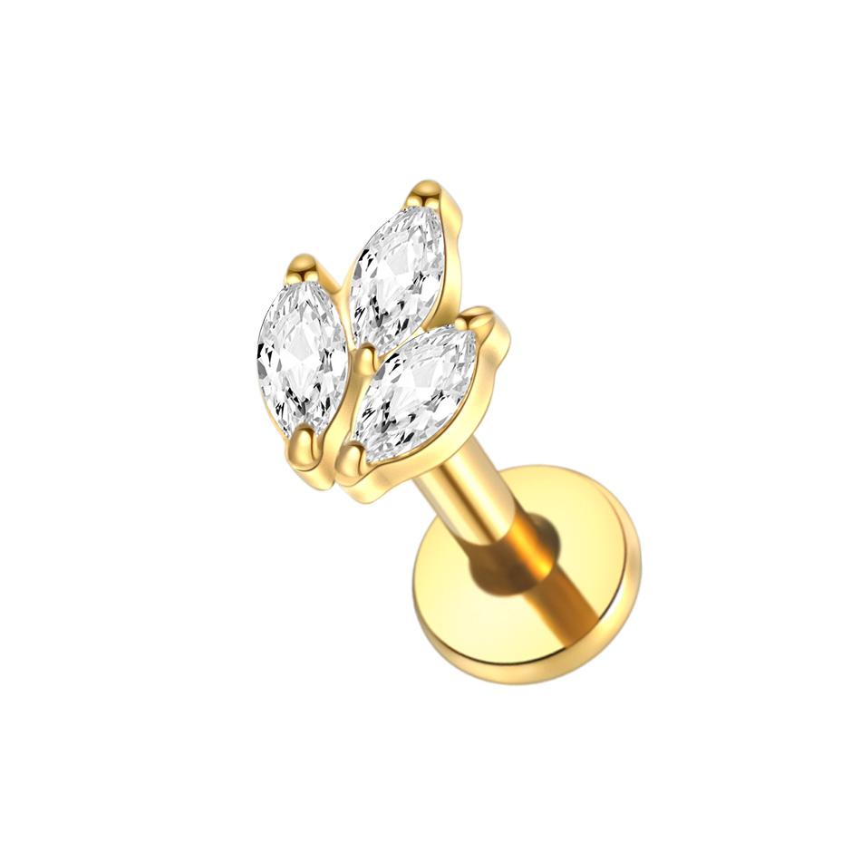 1PC G23 Titanium 16G Marquise Lotus CZ Flower Flat Back Stud Labret Tragus Helix Cartilage Conch Earring Piercings Sexy Jewelry