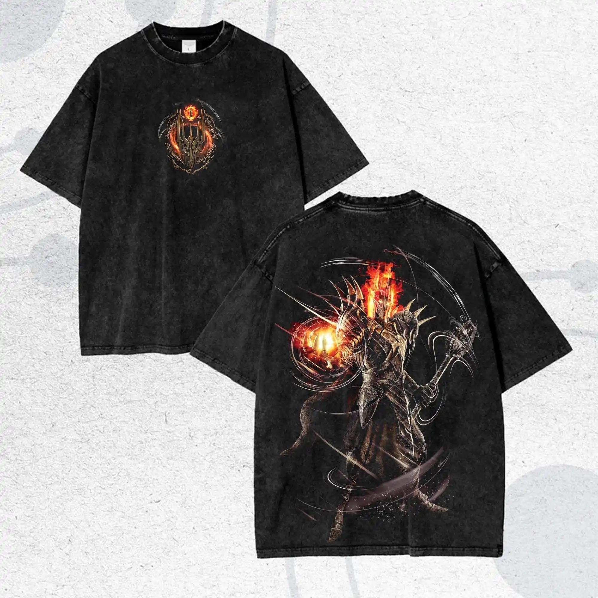 

The Lord of The Rings Sauron The Dark Lord Graphic Print T-Shirt Men Women Streetwear Fashion Retro Washed Cotton Summer New Tee Casual Oversized Top M