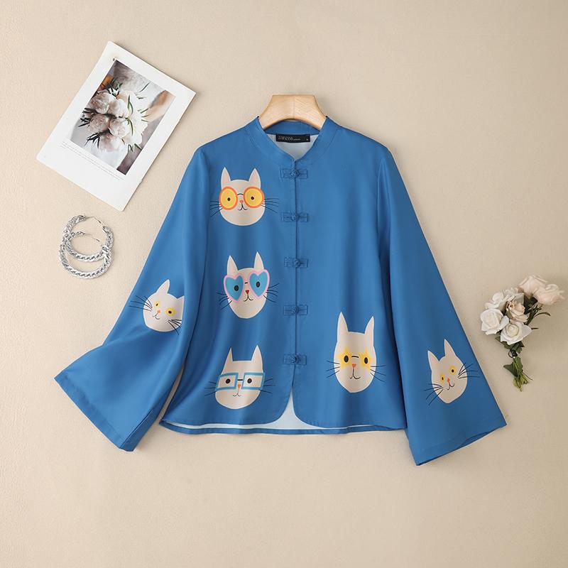 ZANZEA Women Stand Collar Loose Casual Long Sleeve Print Blouse