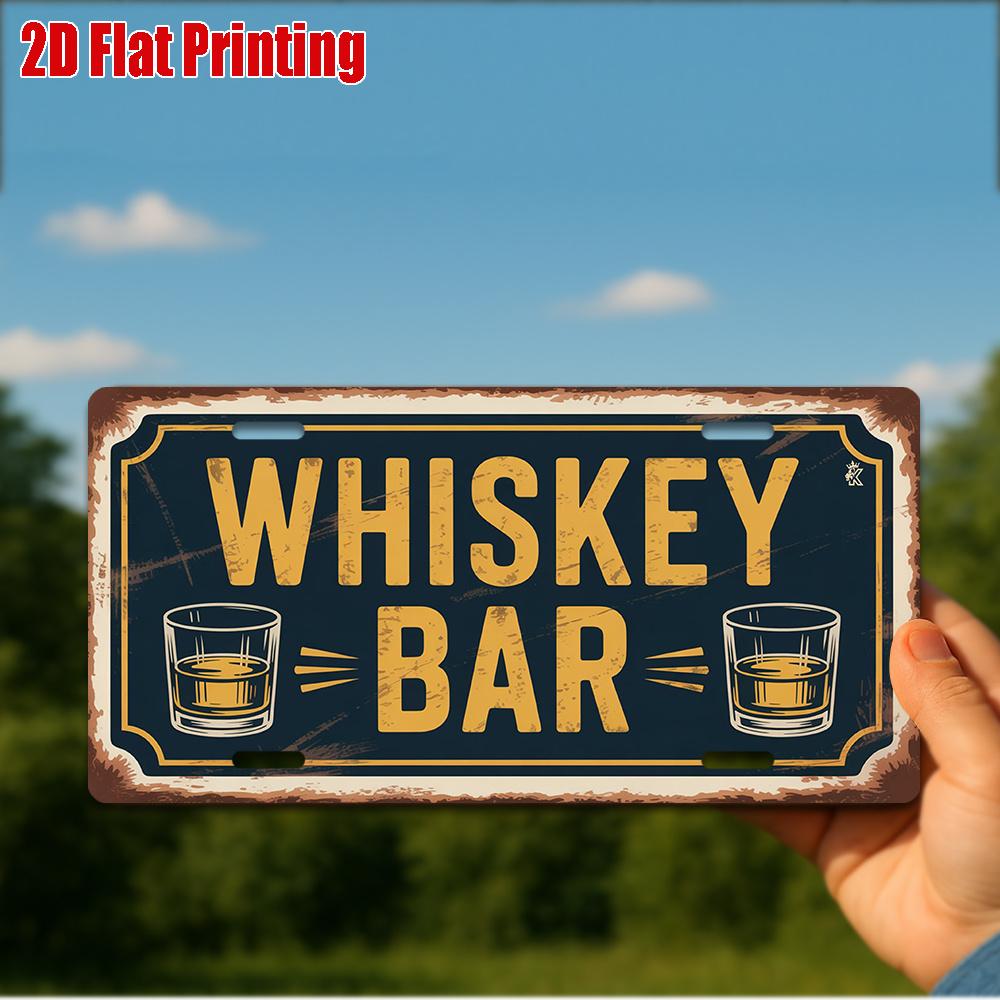 

D Flat Large Vintage Whiskey Bar Metal Sign xcm Rustic Aluminum Wall Plaque with WHISKEY BAR Lettering Whisky Icons 15x30cm(5.9x7.8inch)