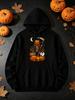 Unisex Hoodie, Halloween, Skeleton Scarecrow with Pumpkin Head And Ghosts, Pullover Sweatshirt, Casual Streetwear, Autumn Winter Season, Front Graphic