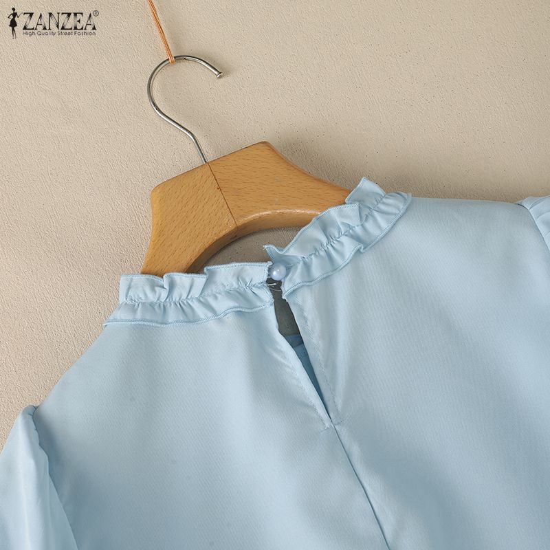ZANZEA Women Casual Round Neck Solid Color Short Sleeve Blouse