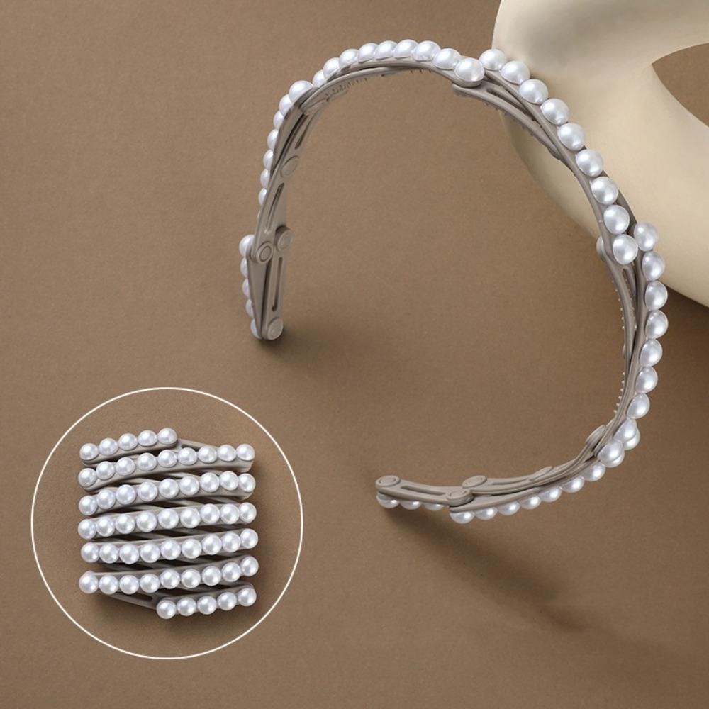 Waterproof Foldable Pearl Headband Forsted Portable Hair Band Retractable Hair Hoop  Daily