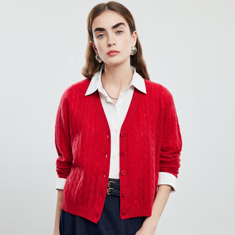 

PALUOPO Женский кардиган из чистого кашемира с V-образным вырезом и кабельным узором M (160/100)