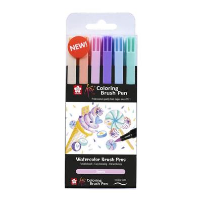 6 Felt-tip Pens - Brush Tip - Koi Coloring Brush Pen Sweet Colours - Sakura