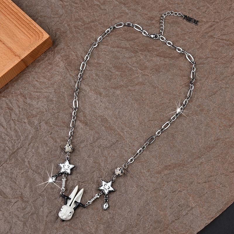 Stylish Titanium Steel Bunny Necklace With Adorable Lucky Star Charm For Trendy Men Women And