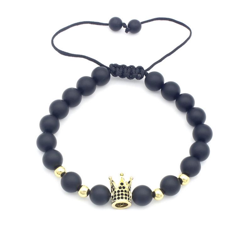 New 8MM Black Agate and Copper Zircon Crown Bracelet - Hot Selling Accessory