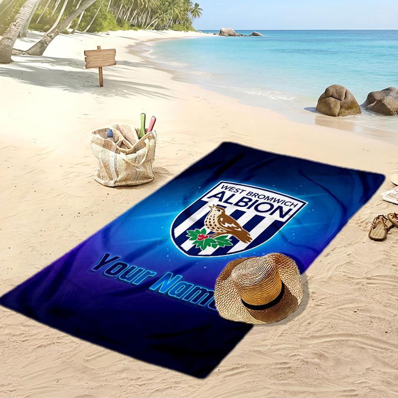 West Bromwich Albion FC Personalized Printed Beach Towel Soccer Logo Support Custom Name Text Absorbent Towel For Sport Travel Special Gift