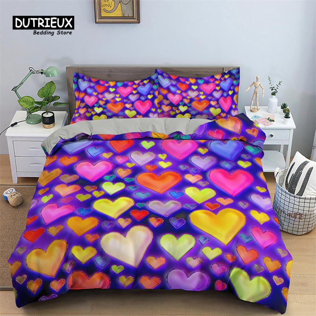 Red Rose Floral Duvet Cover Love Heart Bedding Set Microfiber Romantic Quilt Cover Queen King For Couple Wedding Valentine Decor