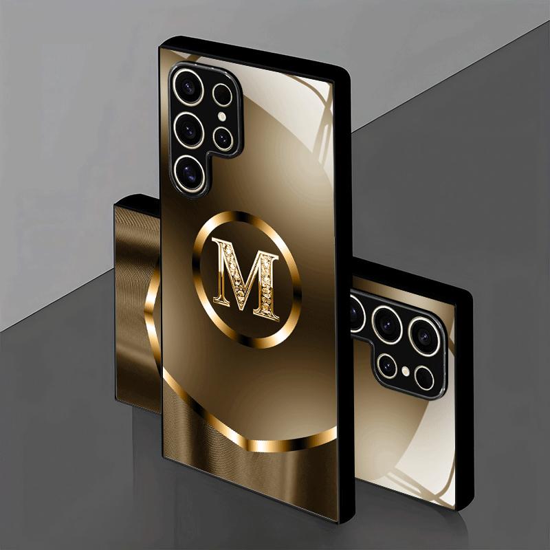 Metallic Gold M Initia Glass Phone Case Mobile Phones Fashion Phone Cases for Samsung Galaxy S26 S25 S24 S23 S22 FE Ultra Plus