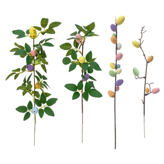 1ks/2ks rostlina velikonočních vajíček Snadná údržba Dekorativní plast Užitečné velikonoční falešné listy Větev s barevným dekorem vajíček pro domácnost
