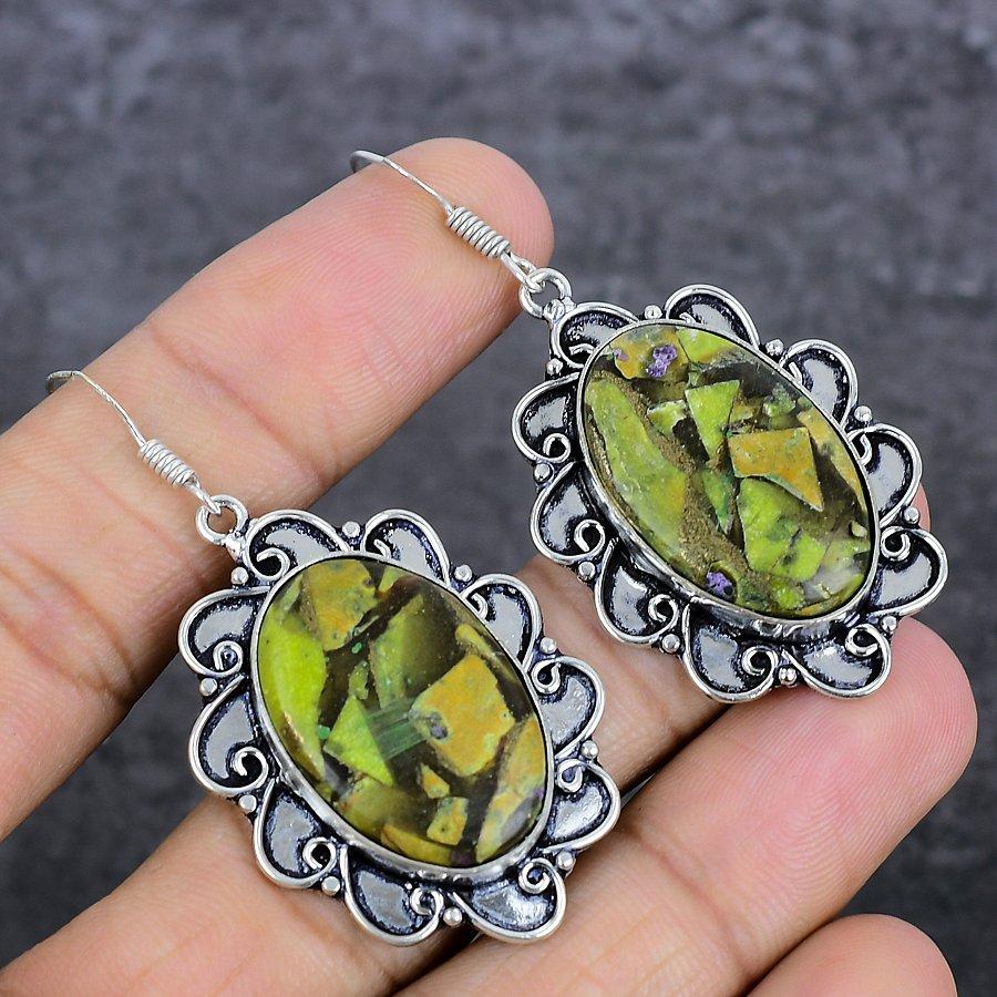 Stichtite Stone Gemstone Handmade 925 Sterling Silver Jewelry Earring 2.36" k3W76