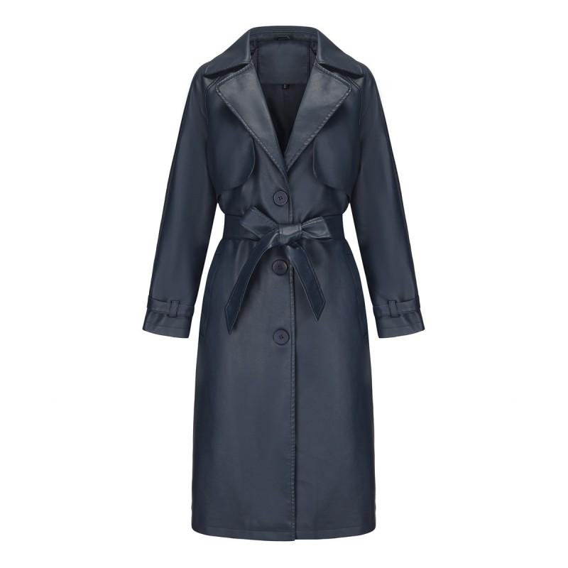 Trench Lungo Oversize da Donna Giacca in Ecopelle PU con Cintura Collo a Tacca Classico Vestibilità Larga Capospalla