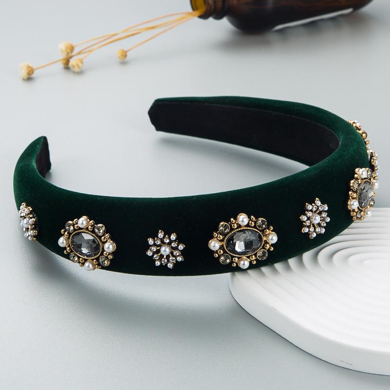 Lux Velvet Sponge Padded Rhinestone Flower Hairbands Headbands Ornament Accessories For Women Hair Accessories