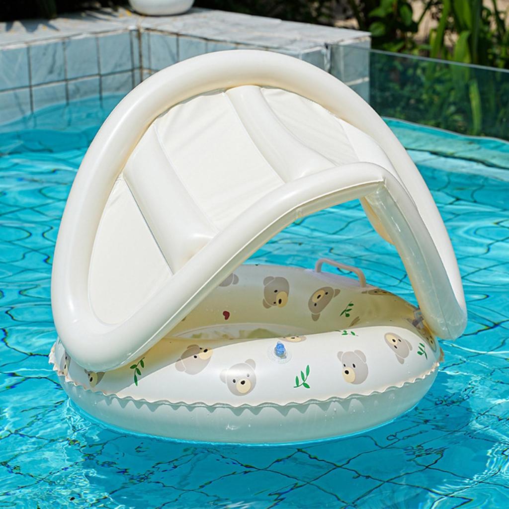 Kid Float with Canopy Baby Swimming Ring with Sunshade Inflatable Baby Pool Float Mat Kid Swimming Float Water Play Supplies