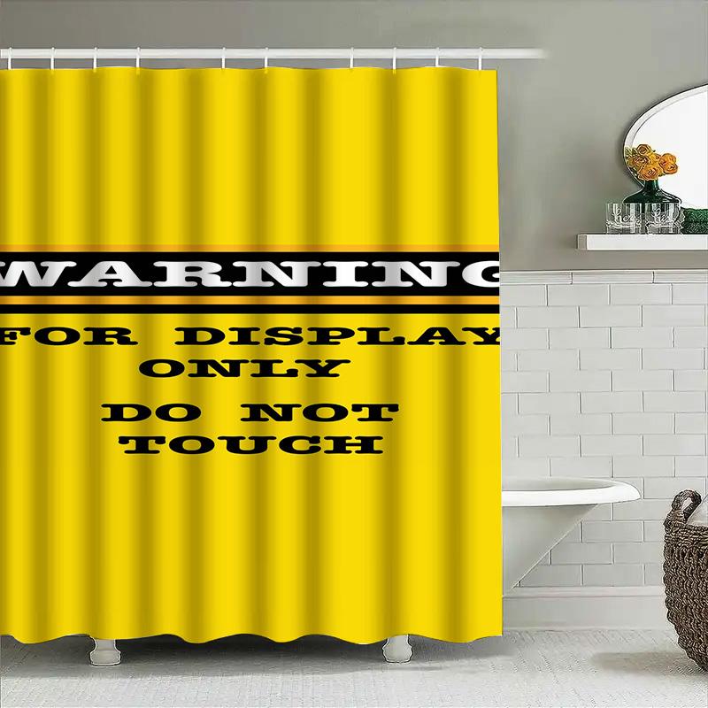 Caution Display Only Shower Curtain Yellow Warning Sign Design Non-Touchable Decorative Bath Liner Set With Hook Rings For Home