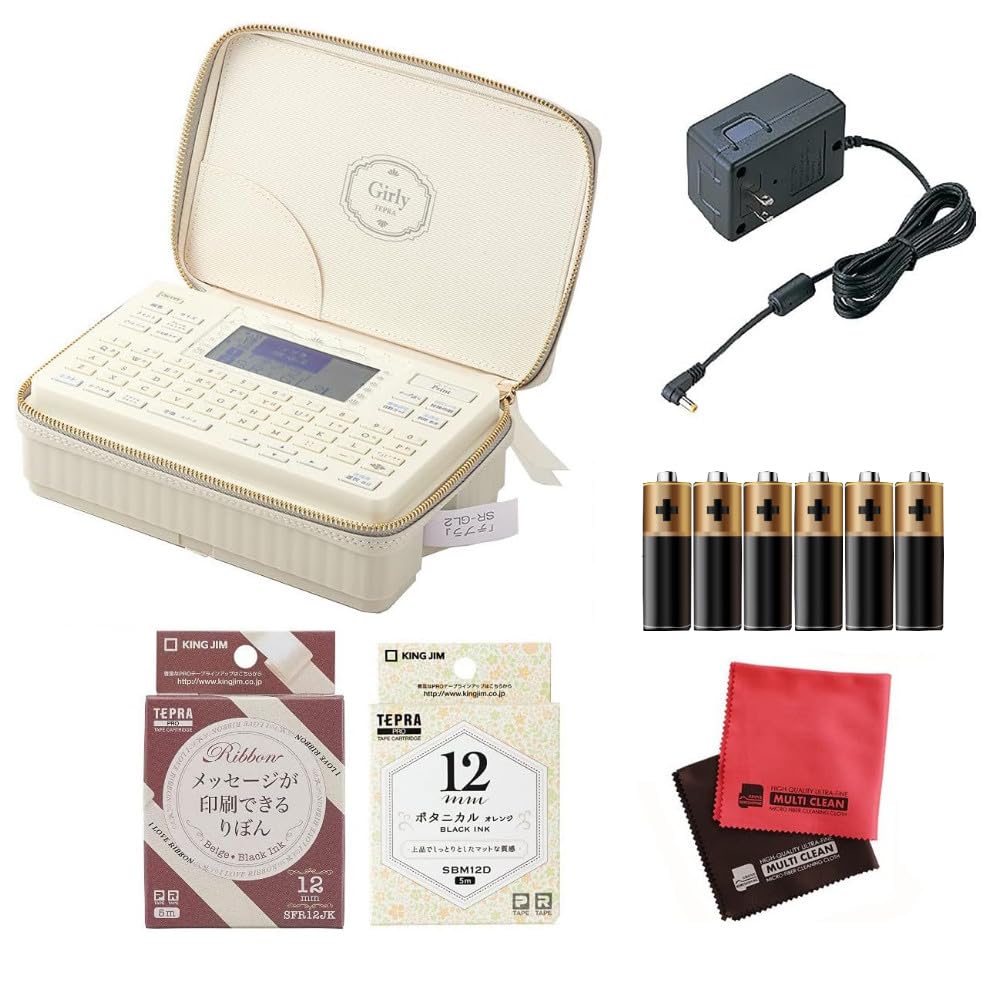 

King Jim Label Writer Tepla PRO Cream Girly Tepra 2 типа картриджей с лентой Адаптер переменного тока 6 батареек типа АА ткань SR-GL2C + + + + [SFR12JK, SBM12D,