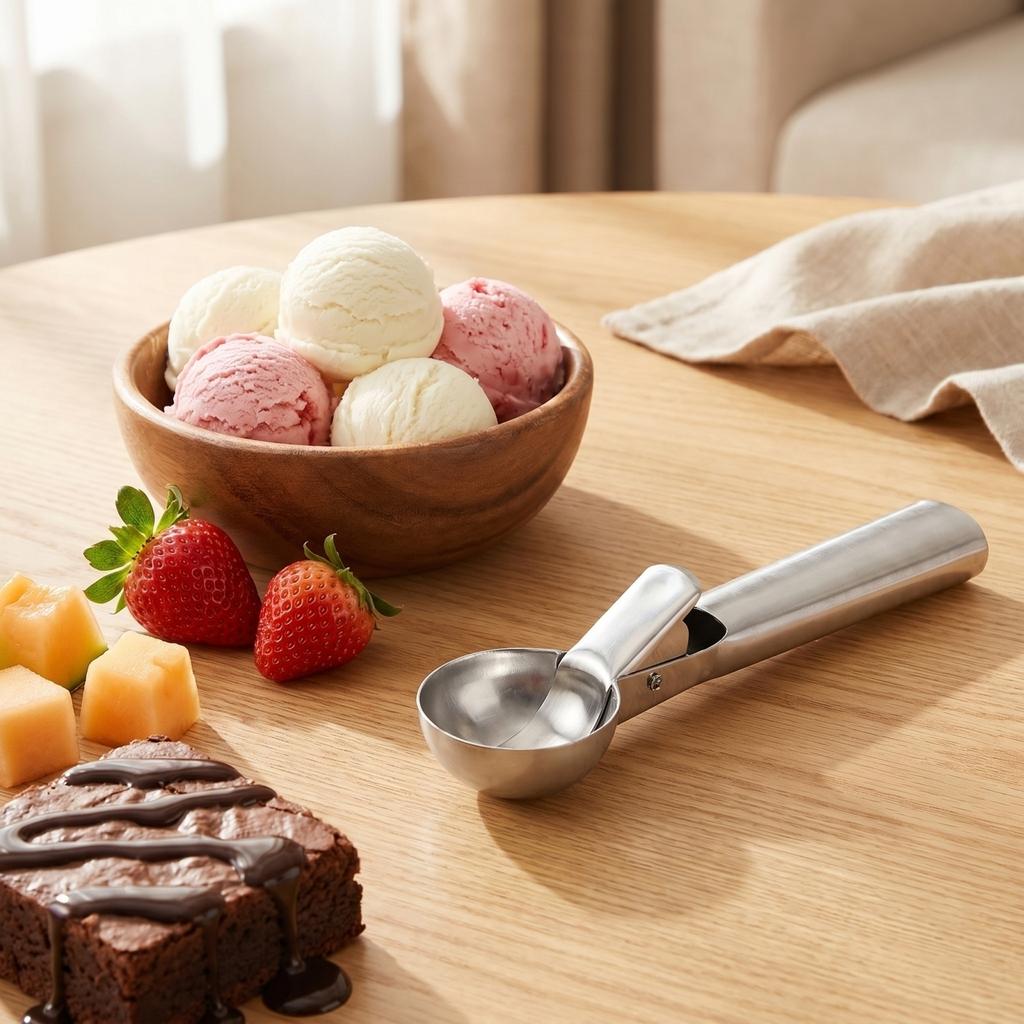 Stainless Steel Ice Cream Scoop with Ergonomic Handle Durable Solid Construction Suitable for Home Kitchen and Professional Use