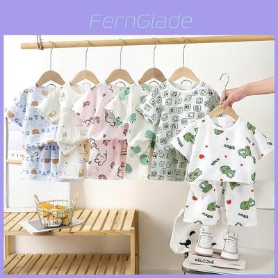 Summer Dinosaur Cartoon Boys Girls Short Sleeve Shorts Set With Soft Cotton For Toddler Play