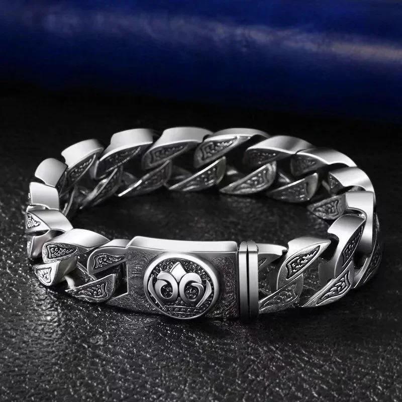 

Original Design Stainless Steel Cuban Bracelet Men Women Couple Letter Matte Bangle Punk Hip Hop Thick Chunky Chain Wristband 8inch-20cm